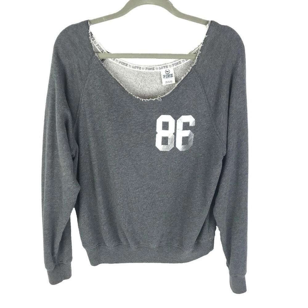 PINK by Victoria's Secret Women's Gray Crew Neck Sweatshirt with 86